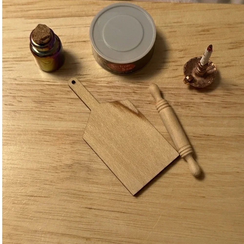 Miniature Wooden Cutting Board and Rolling Pin Set Dollhouse Kitchen Accessories